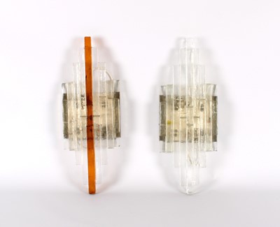 Lot Pair of Italian Modernist 'Linea' Type Stacked and Frosted Glass Wall Lights