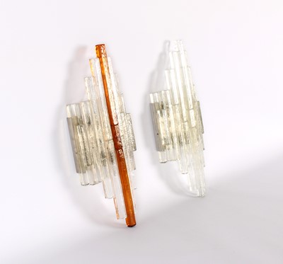 Lot Pair of Italian Modernist 'Linea' Type Stacked and Frosted Glass Wall Lights