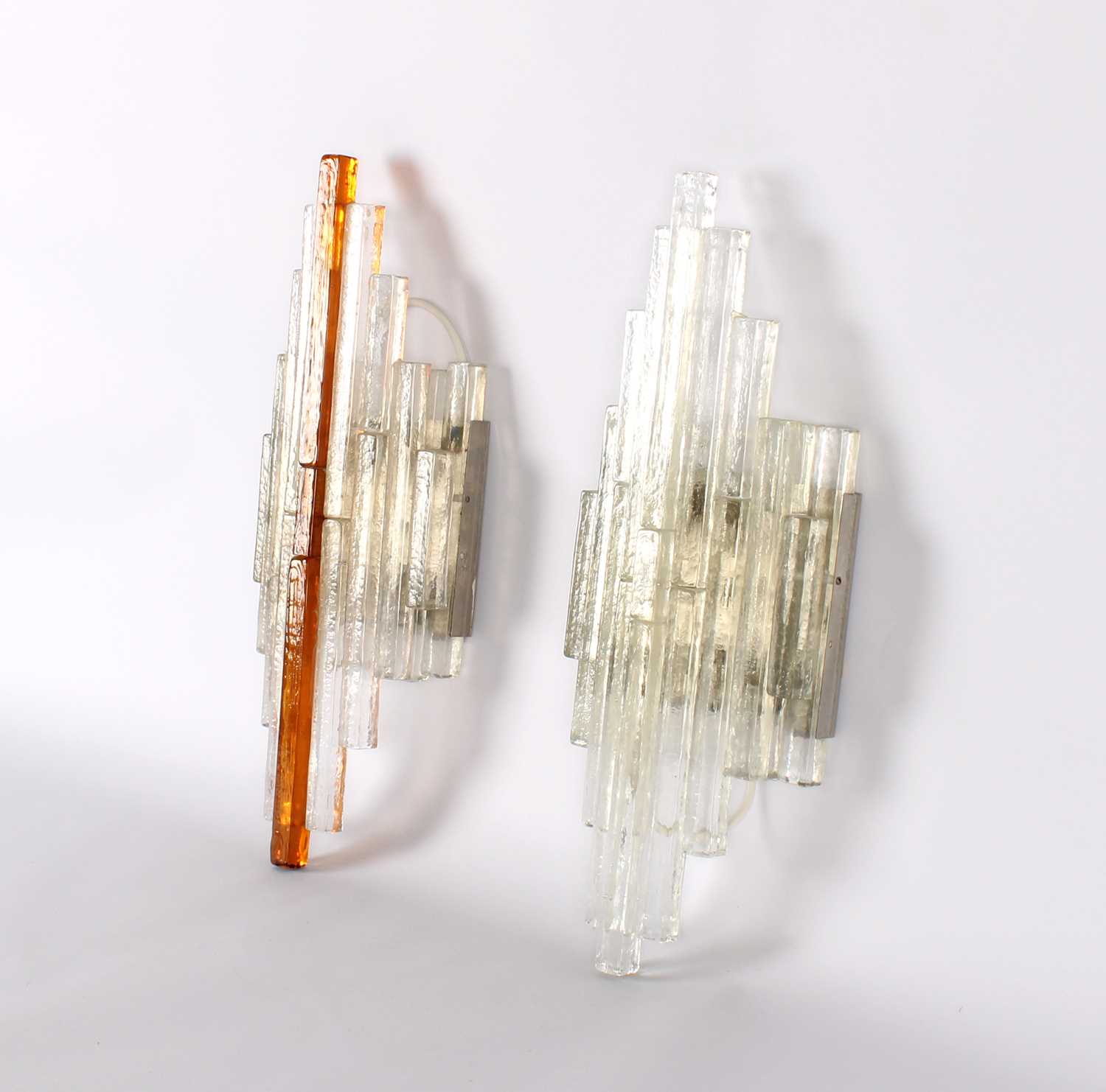 Lot Pair of Italian Modernist 'Linea' Type Stacked and Frosted Glass Wall Lights