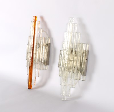 Lot Pair of Italian Modernist 'Linea' Type Stacked and Frosted Glass Wall Lights