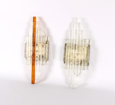 Lot Pair of Italian Modernist 'Linea' Type Stacked and Frosted Glass Wall Lights