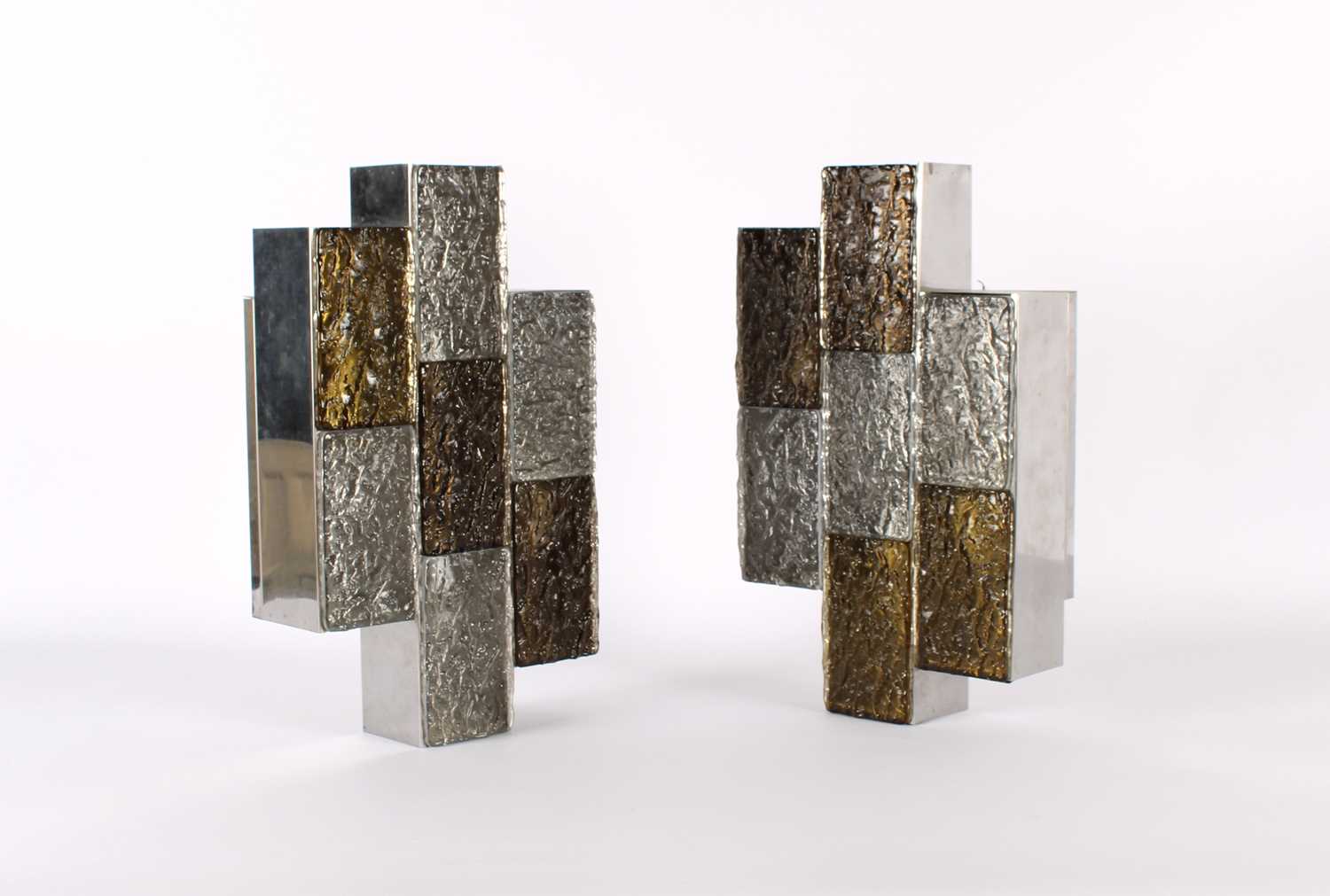 Lot 322 - Pair of Italian Modernist Glass and Stainless Steel Wall Lights