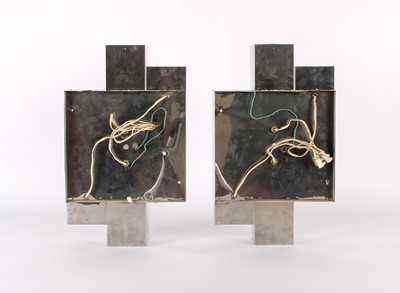 Lot 322 - Pair of Italian Modernist Glass and Stainless Steel Wall Lights