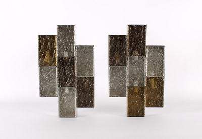 Lot 322 - Pair of Italian Modernist Glass and Stainless Steel Wall Lights