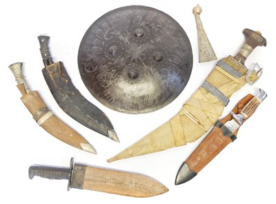 Lot 220 - Steel Dhal or Shield, etched with a procession...