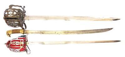 Lot 213 - Two reproduction basket-hilt broadswords, also...