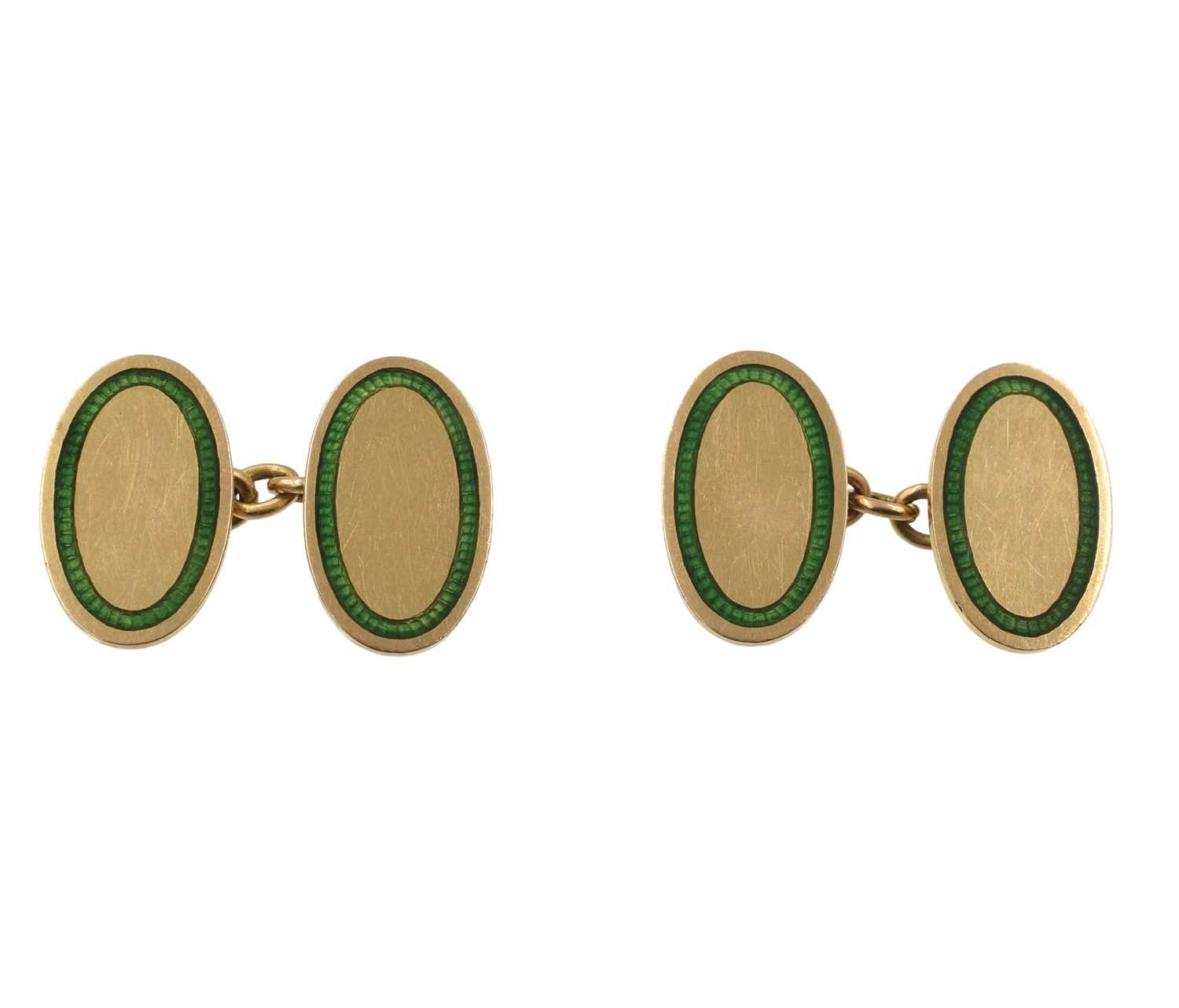 Lot 18ct yellow gold and enamel cufflinks