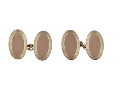 Lot 9ct yellow gold, oval bordered cufflinks