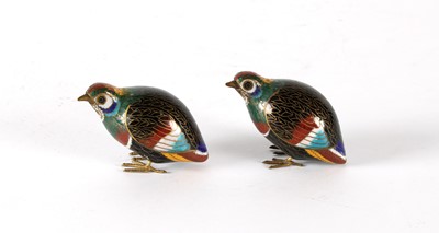 Lot 71 - A Pair of Chinese Brass and Cloisonne Enamel Quails