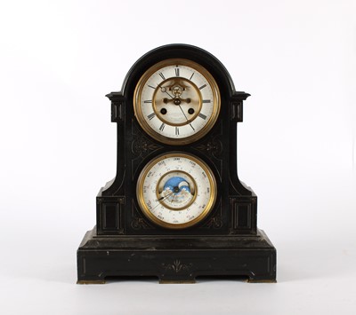 Lot 158 - A 19th Century French Black Slate Astronomical Mantel Clock by Le Roy & Fils, Paris
