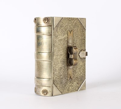 Lot 15 - A Rare Victorian Novelty Silver Plated Biscuit Tin Modelled as an Ornately Bound Book