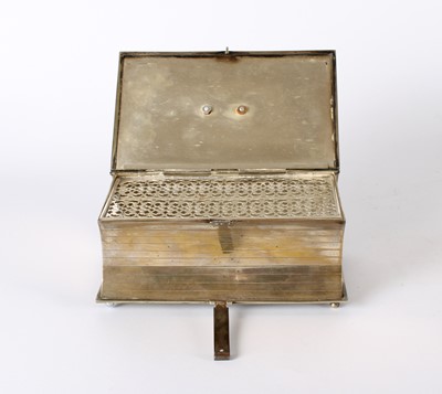 Lot 15 - A Rare Victorian Novelty Silver Plated Biscuit Tin Modelled as an Ornately Bound Book