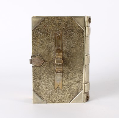 Lot 15 - A Rare Victorian Novelty Silver Plated Biscuit Tin Modelled as an Ornately Bound Book