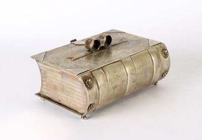 Lot 15 - A Rare Victorian Novelty Silver Plated Biscuit Tin Modelled as an Ornately Bound Book