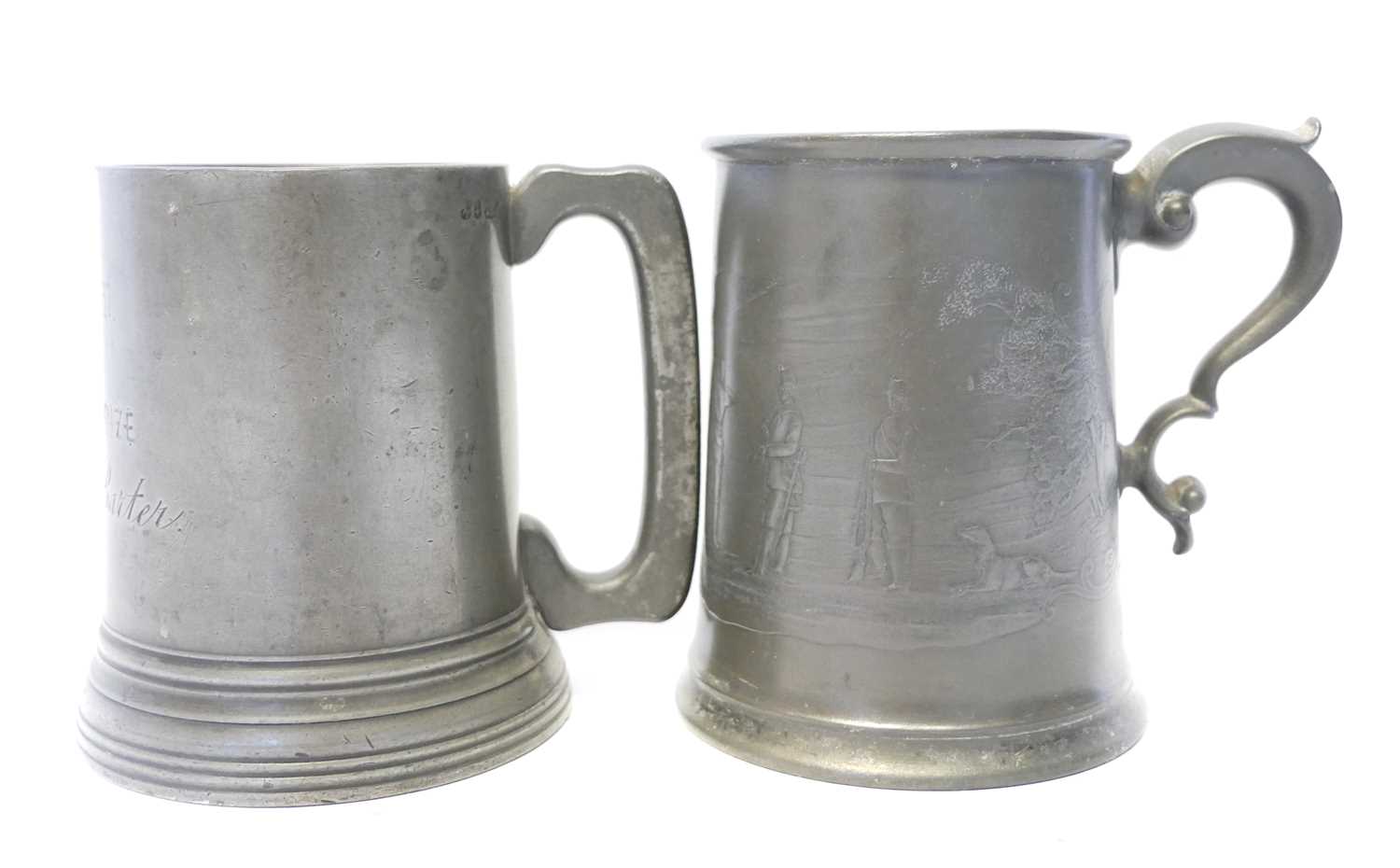 Lot 714 - Pewter rifle competition tankard, depicting a...