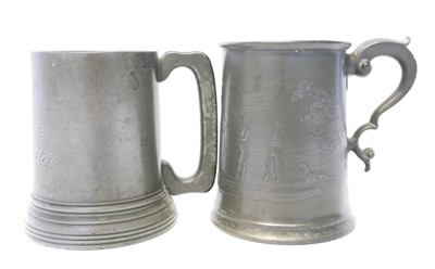 Lot 714 - Pewter rifle competition tankard, depicting a...