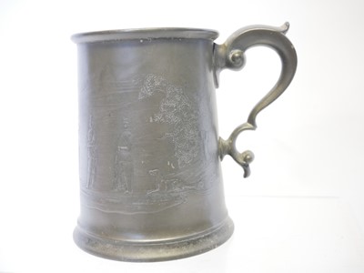 Lot 714 - Pewter rifle competition tankard, depicting a...