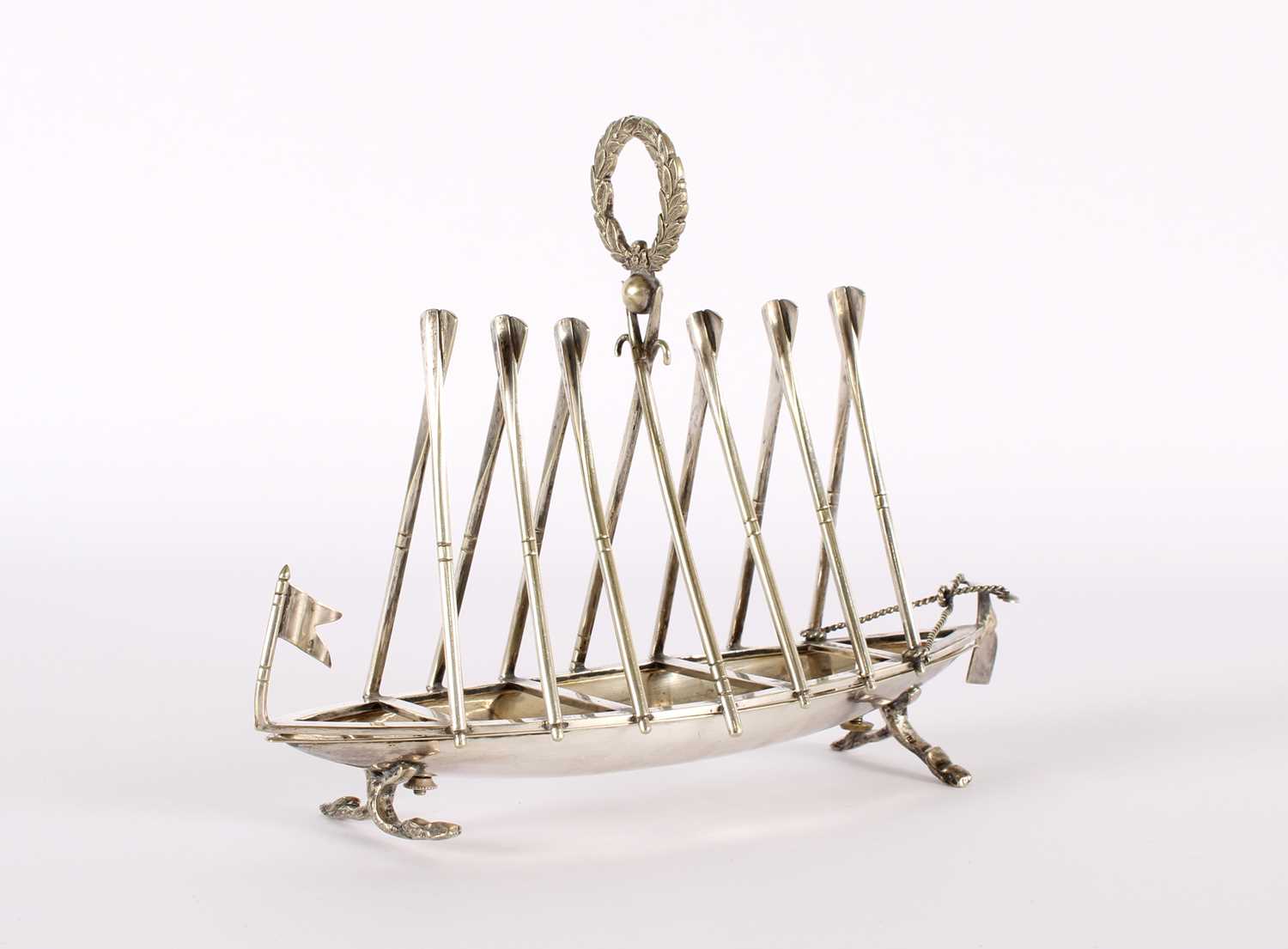 Lot 16 - A Victorian Rowing Interest Novelty Silver Plated Toast Rack Trophy