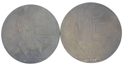 Lot 308 - Pair of WWI memorial plaques or death pennies,...