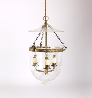 Lot 232 - A Gilt Metal and Etched Clear Glass Hall Lantern