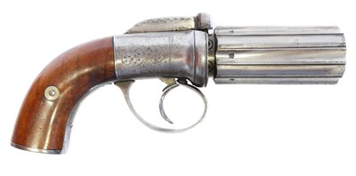 Lot 13 - Percussion 90 bore pepperbox revolver, six...