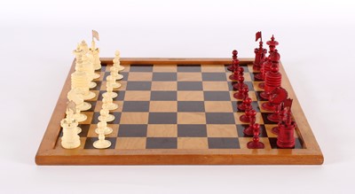Lot A Late 19th/Early 20th Century Carved and Stained Bone Chess Set