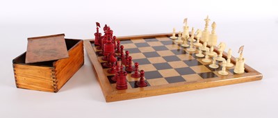 Lot A Late 19th/Early 20th Century Carved and Stained Bone Chess Set