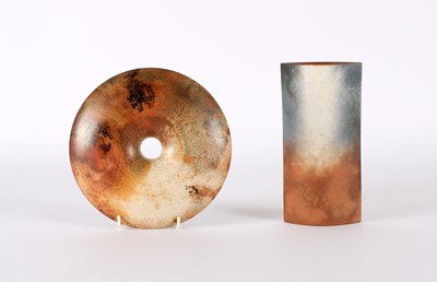 Lot Studio Pottery Raku Disc Sculpture and Earthenware Vase by Tessa Wolfe Murray