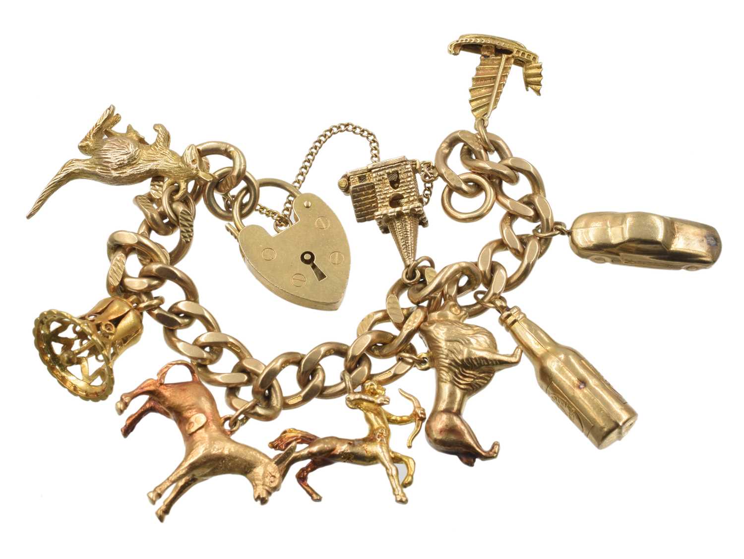 Lot A 9ct yellow gold charm bracelet