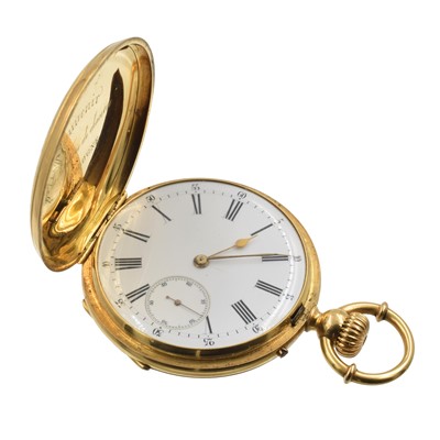 Lot 210 - An 18ct gold full hunter pocket watch by Mercier and Fils