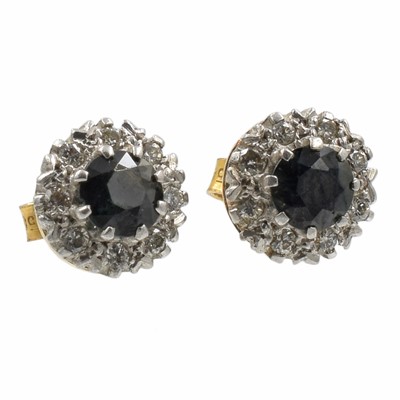 Lot 56 - A pair of 9ct emerald and diamond cluster earrings