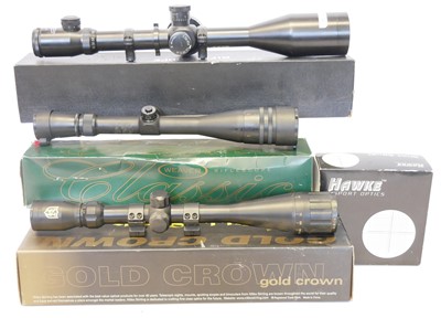 Lot Three boxed rifle scopes, to include a Deben...