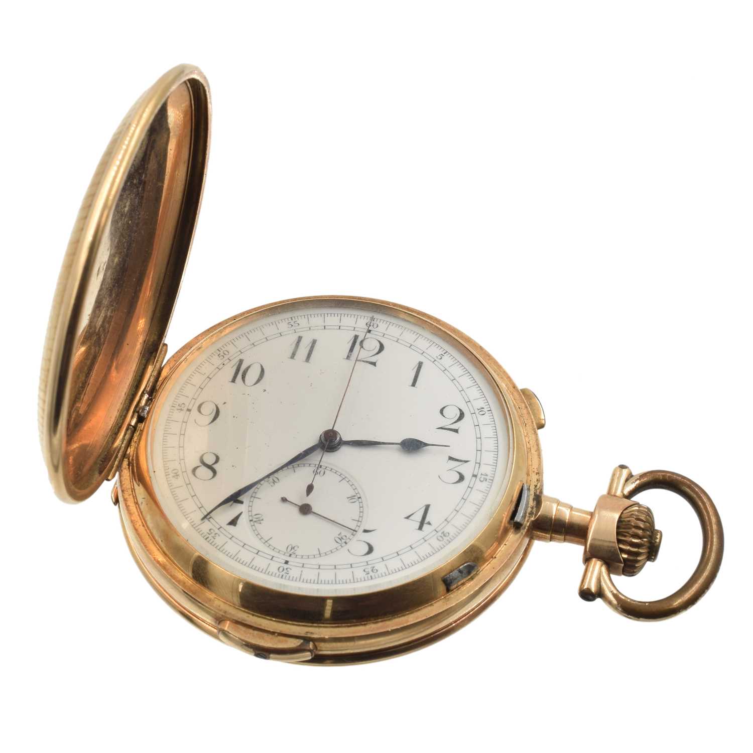 Lot A Late 19th Century Swiss 14ct Gold Full Hunter Chronograph Pocket Watch