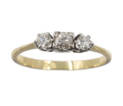 Lot A 18ct yellow gold three-stone diamond ring