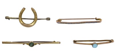 Lot 133 - A selection of four 9ct gold bar brooches