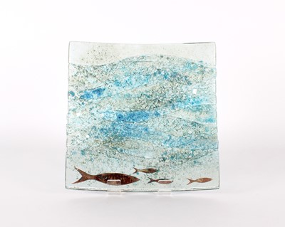 Lot 5 - Large 'Fish and Waves' Fused Glass Panel