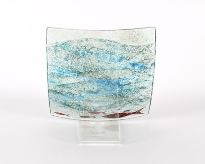 Lot 5 - Large 'Fish and Waves' Fused Glass Panel
