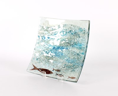 Lot 5 - Large 'Fish and Waves' Fused Glass Panel