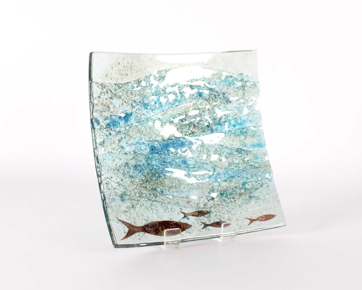 Lot 5 - Large 'Fish and Waves' Fused Glass Panel