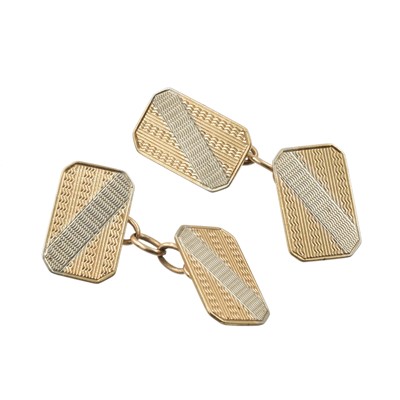 Lot A pair of Alabaster & Wilson 9ct yellow and white gold cufflinks