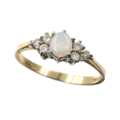 Lot 179 - A 9ct yellow gold opal and diamond ring
