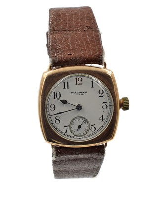 Lot 128 - A Waltham gentleman's 9ct gold, square cased wristwatch