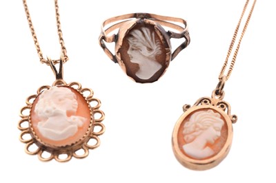 Lot 200 - Two cameo necklaces and a ring