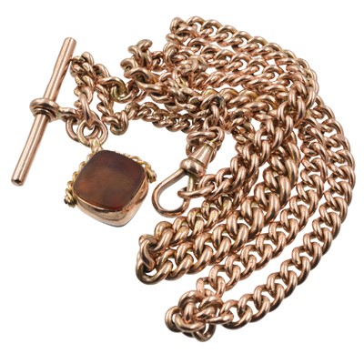 Lot 159 - A 9ct rose gold curb-link T-bar chain
