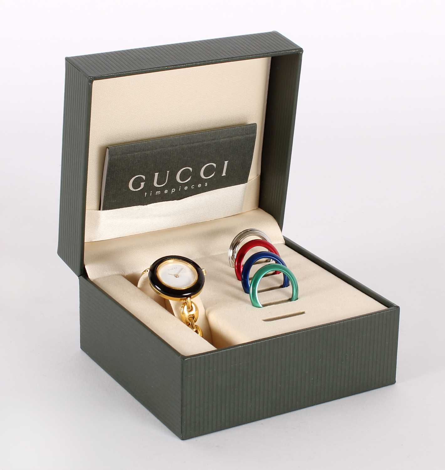 Lot 22 - A Gucci ladies 'Chameleon' gold plated quartz wristwatch set