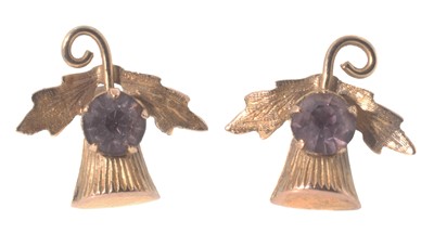 Lot 127 - A pair of 9ct yellow gold and amethyst earrings