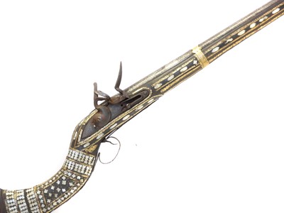 Lot Afghan flintlock Jezail, with 45 inch sighted...