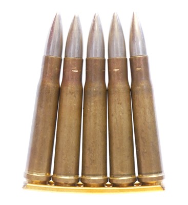 Lot Clip of five inert Boys anti tank rounds, the...
