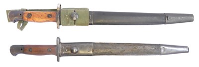 Lot Two Indian Enfield bayonet and scabbards, one...