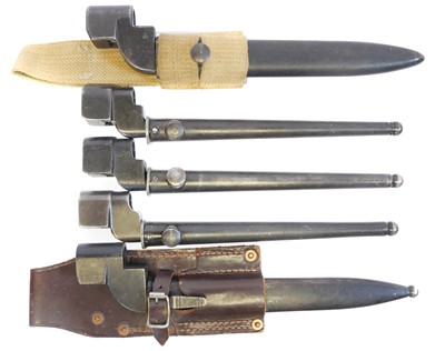 Lot Five No.4 Lee Enfield rifle bayonets, two with...